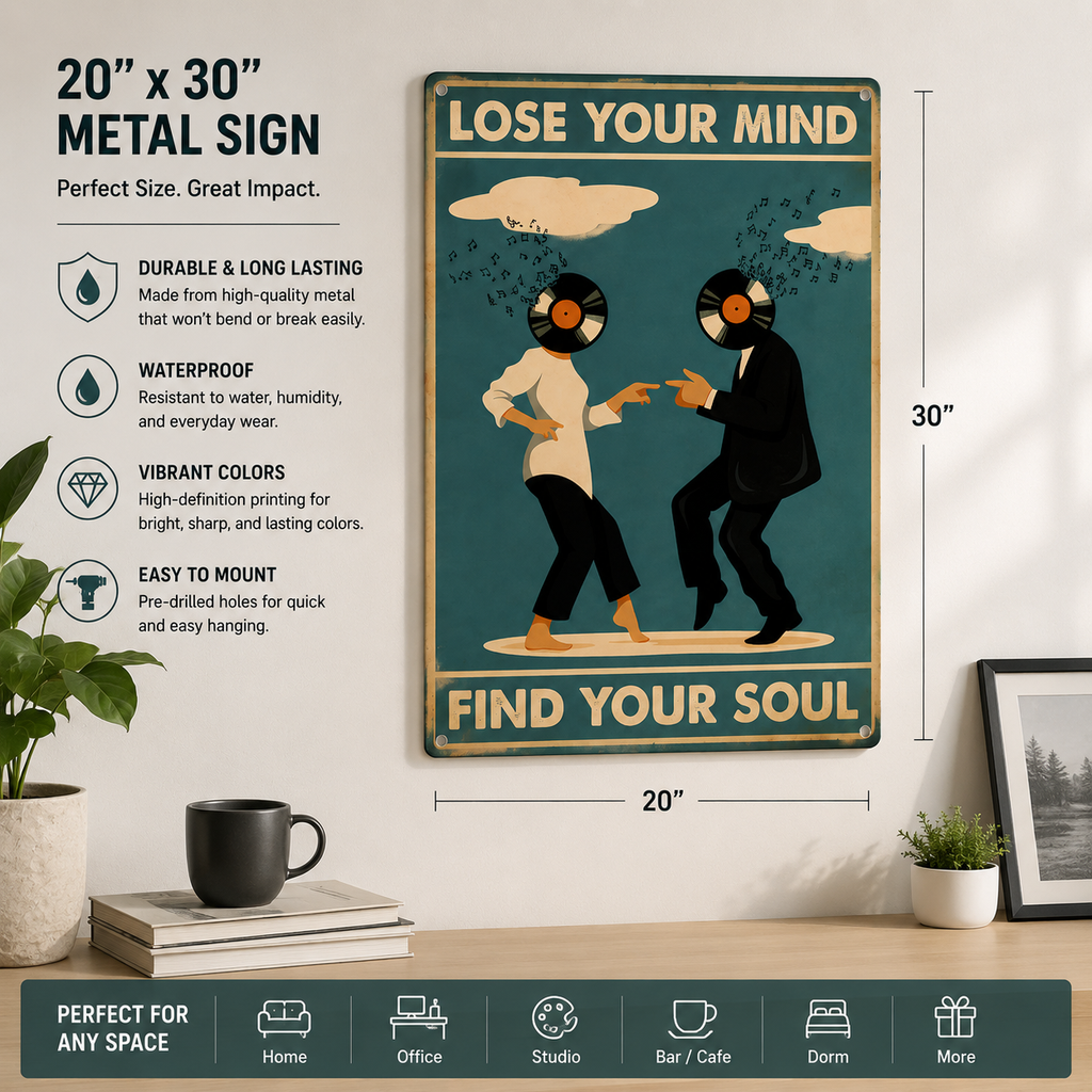 Music Wall Art “Lose Your Mind Find Your Soul”-Metal Sign 20×30 cm