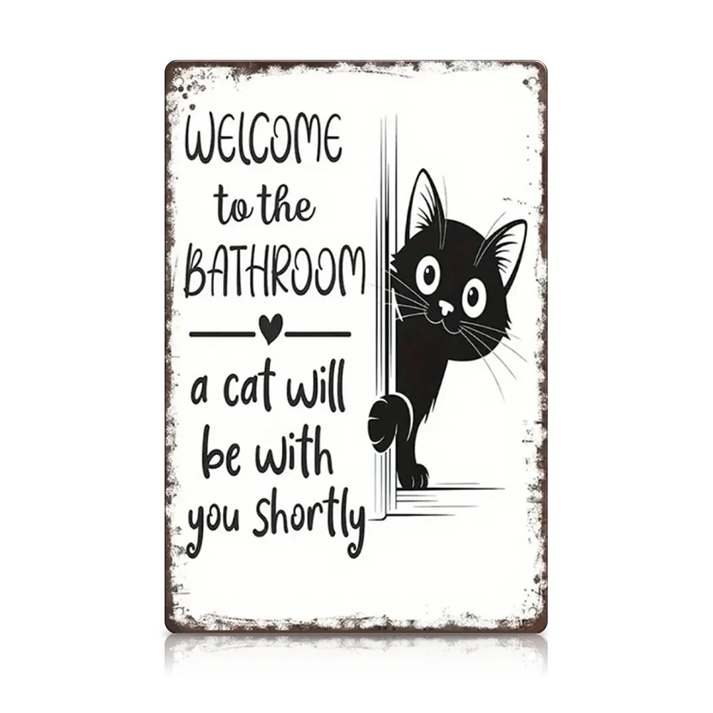 Funny Cat Bathroom Metal Sign 20×30 cm – Vintage Wall Decor for Bathroom, Door & Home