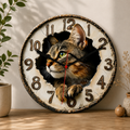 2D Wooden Cat Wall Clock
