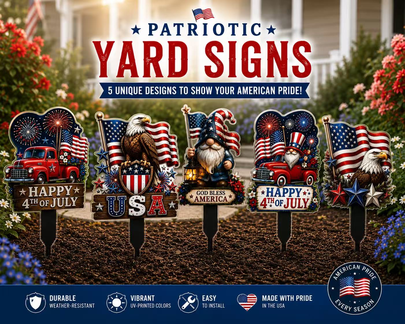 Patriotic Yard Sign | 4th of July Garden Decoration