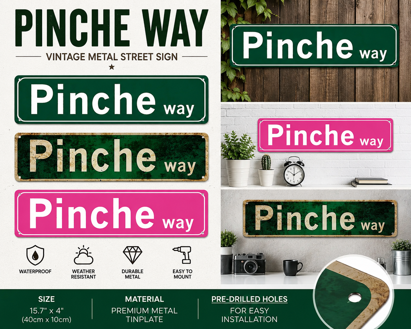 Pinche Way Metal Street Sign – Funny Vintage Wall Decor for Home, Garage, Bar & Man Cave