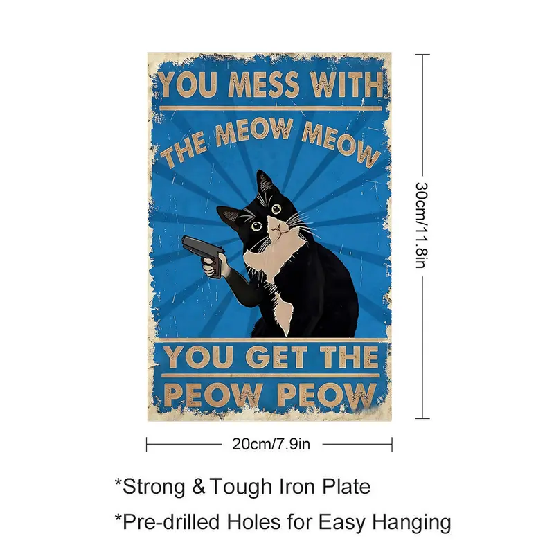 Funny Cat Tin Sign Vintage Metal Wall Art