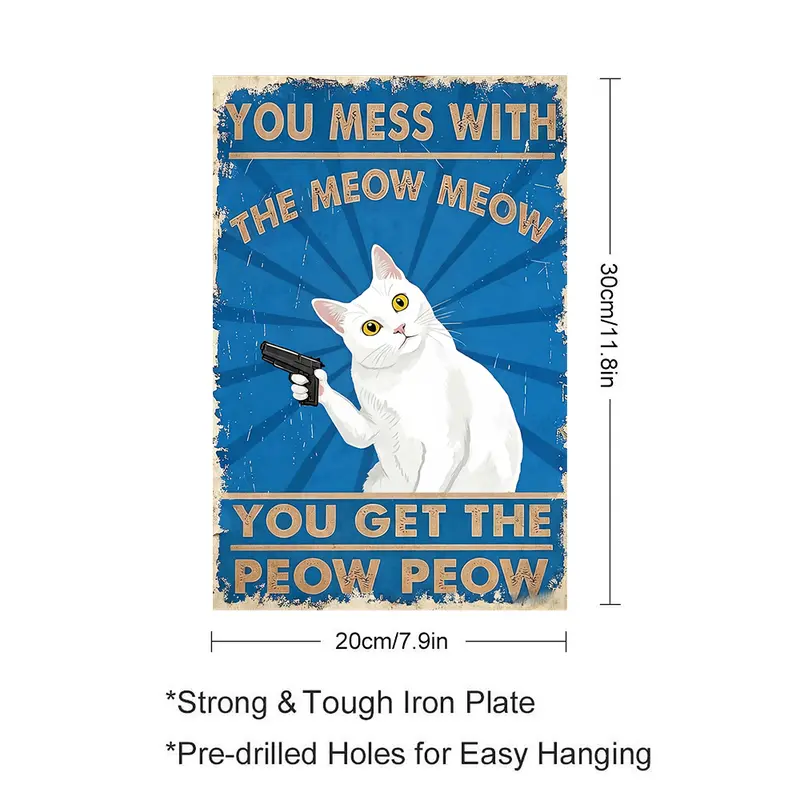 Funny Cat Tin Sign Vintage Metal Wall Art