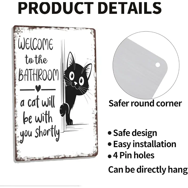 Funny Cat Bathroom Metal Sign 20×30 cm – Vintage Wall Decor for Bathroom, Door & Home