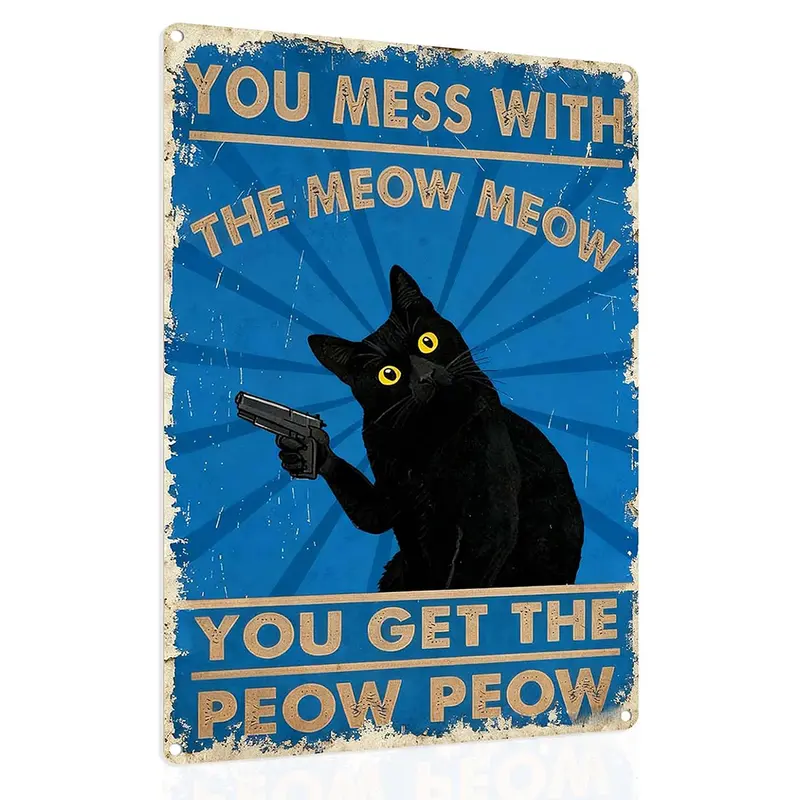 Funny Cat Tin Sign Vintage Metal Wall Art
