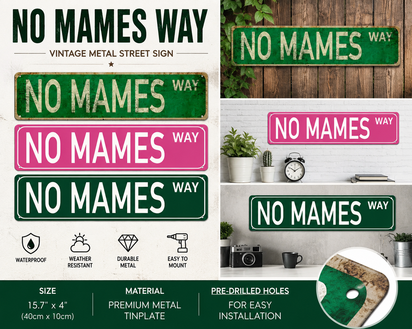 No Mames Way Metal Street Sign – Funny Vintage Wall Decor for Home, Garage, Bar & Man Cave